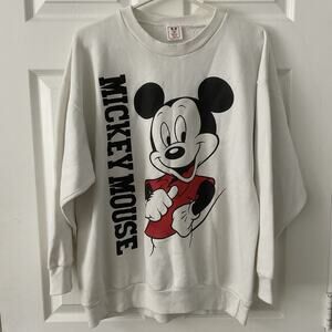 Vintage Mickey Mouse Disney Sweatshirt Crewneck Made USA Size L White 90s